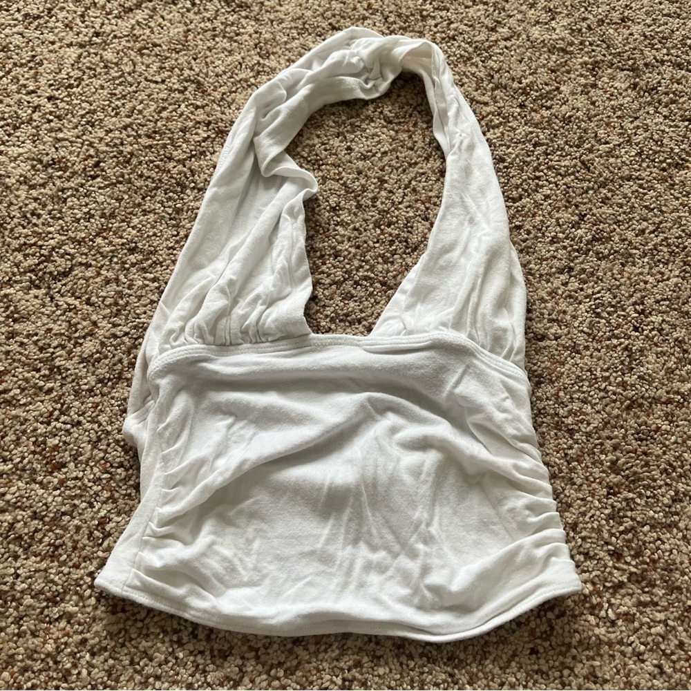 Free People White Plunge Halter Top